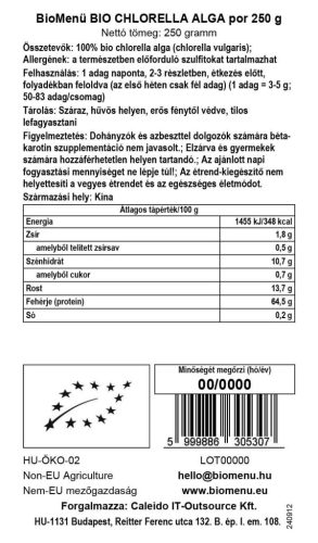 BioMenü BIO CHLORELLA ALGA por 250 g