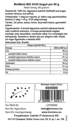 BioMenü BIO ACAI bogyó por 60 g