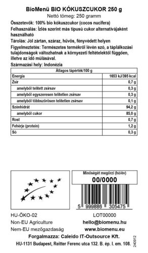 BioMenü BIO KÓKUSZCUKOR 250 g