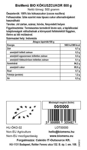 BioMenü BIO KÓKUSZCUKOR 500 g