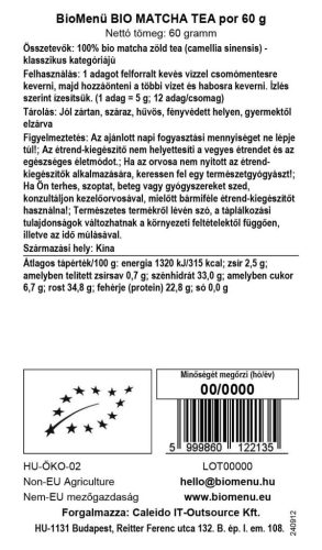 BioMenü BIO MATCHA TEA por 60 g