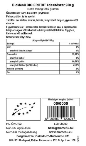 BioMenü BIO ERITRIT édesítőszer 250 g