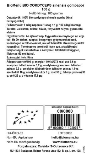 BioMenü BIO CORDYCEPS sinensis gombapor 100 g