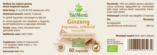 BioMenü BIO GINZENG kapszula szibériai 60 db