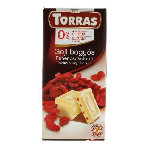 Torras fehércsokoládé goji bogyós gltuénmentes, cukormentes