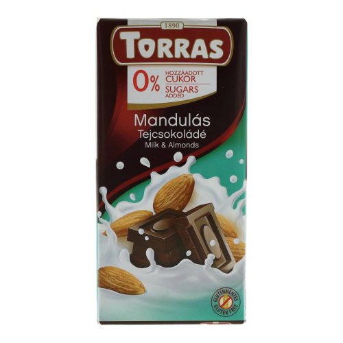 Torras tejcsokoládé mandulás gltuénmentes, cukormentes75g