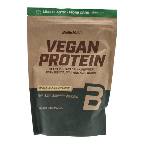 BioTechUSA Vegan Protein cukormentes vaníliás sütemény ízű fehérje italpor (500 g)