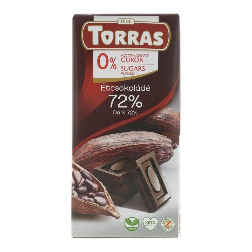 Torras étcsokoládé 72% gltuénmentes, cukormentes