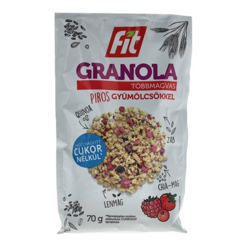 Fit reggeli granola piros gyümölcs hozzáadott cukor nélkül