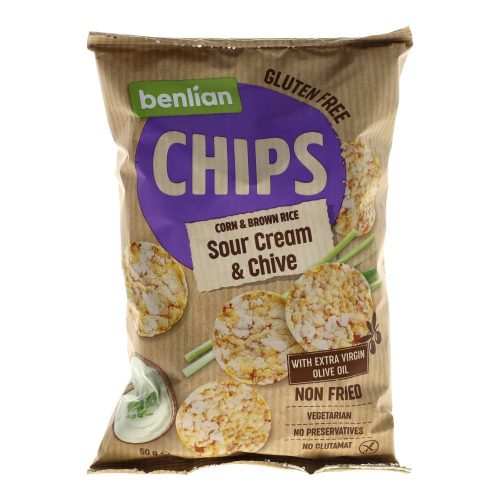 Benlian kukoricás és barnarizses chips tejföl-snack, gluténmentes