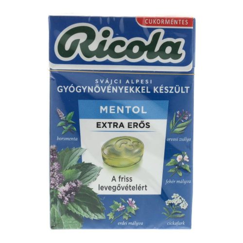 Ricola cukorka extra erős mentol cukormentes