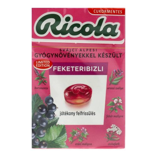 RICOLA CUKORKA FEKETERIBIZLI cukormentes 40G
