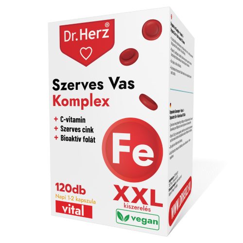 DR Herz Szerves Vas komplex+C-vitamin+Szerves Cink+Folát 120db kapszula doboz XXL